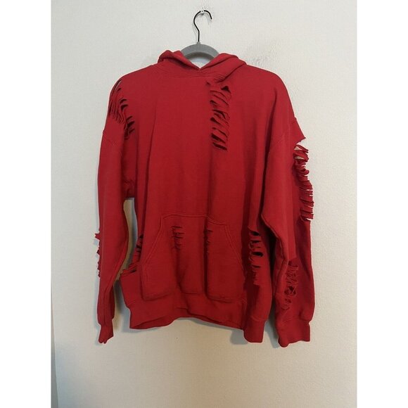 Carmar Tops - Red Carmar Distressed Hoodie Small